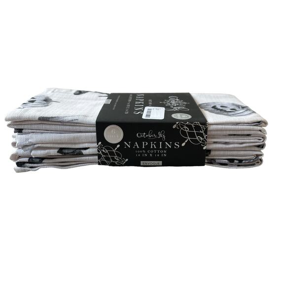 Halloween Ghost Pumpkin Cotton Napkins Set of 6 White Black Gray Spooky NEW - Picture 8 of 12